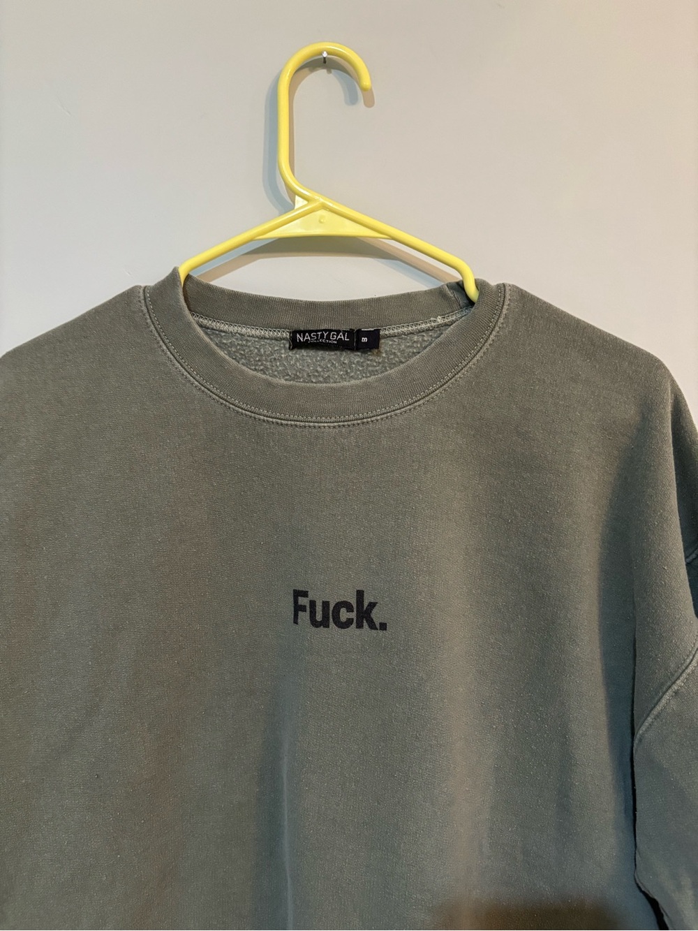 Nasty Gal Olive Crewneck Sweatshirt with Small Black Chest Text - Picture 2 of 3